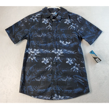 Tony Hawk Shirt Boys Medium Black Blue Floral Short Sleeve Collared Button Down - £12.00 GBP