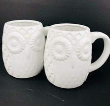 Maud Borup Matte White Owl Coffee Mug 3D Set of 2 Textured  - £19.92 GBP
