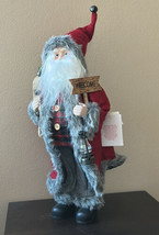 Martha Stewart Santa Claus With Gift Bag New Holding Lantern Welcome Sign - $64.98