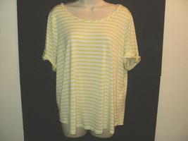 Zenergy by Chico&#39;s Top Sz 2 M-L 14 Lime Green &amp; Off-White Stripes Short Sleeves - £13.50 GBP