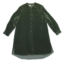 NWT Eileen Fisher Mandarin Collar Long Shirt in Deep Hemlock Velvet Tunic L - £93.87 GBP