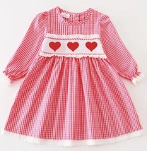 NEW Boutique Valentine&#39;s Day Smocked Embroidered Heart Long Sleeve Dress - £5.58 GBP+