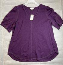 Suzanne Betro Weekend 2X woman&#39;s purple puff sleeve tunic cotton v neck - £12.56 GBP