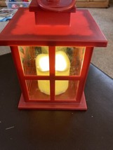 Red Tall Candle Holder Lantern Home Decor with Battery / Flameless Candle 7” - £9.78 GBP