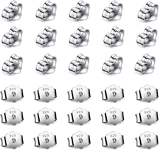 30Pcs/15 Pairs 925 Sterling Silver Earring Backs Replacement Secure Ear Locking, - £6.92 GBP