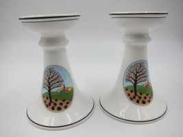 GORGEOUS Pair of Villeroy &amp; Boch Luxembourg Naif Laplau 5-Inch Candlesticks  - £23.34 GBP