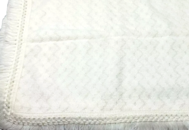 Vtg Acrylic Knit Baby Afgan Christening Blanket with Fringe by REGAL White 39" image 8