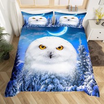 Cute Owl Comforter Cover White Bird Bedding Set For Kids Boys Girls Children Moo - £52.98 GBP