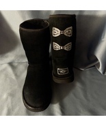 UGG Black Sheepkin CLASSIC SHORT CRYSTAL BOW Boot S/N 1006698 Women Size 7 - £77.87 GBP