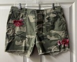 Venus Green Camo Raw Hem Shorts Embroidered Womens Size 8 Button Fly Poc... - $14.98