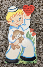 Vintage Valentines Day Card Sailor Boy w Puppy Seen the World - $4.99
