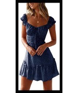 YOBECHO Navy Blue Ruffle Sleeve Sweetheart Neckline Summer Dress Women&#39;s... - €21,10 EUR