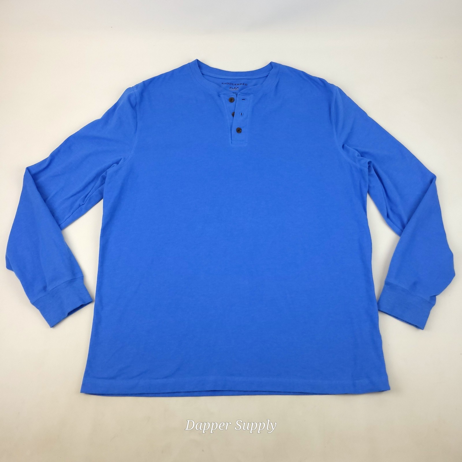 Saddlebred Mens Large Blue Flex Carbon Long Sleeve Pullover Henley Shirt - $16.82
