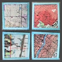 Four (4) Custom Coasters - Topography Maps of places of your choosing - £25.52 GBP