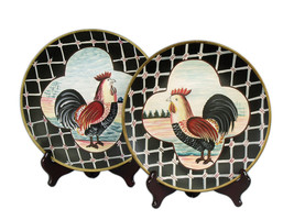 Zeckos Pair of 10 Inch Diameter Ceramic Rooster Decorative Plates - £57.43 GBP