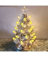 8.5&quot; Pre-Lit Ceramic Christmas Tree Gold Tabletop with Lights AS IS - $23.36