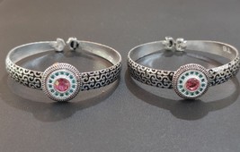 Adjustable Silver Simulated Pink &amp; Aquamarine Diamond kids Bracelet Bangles 2pic - £65.24 GBP