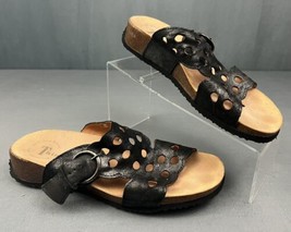 Think! Mizzi Womens Leather Frosted Black Sandals Cork Soled Shoe 82361 ... - $29.70