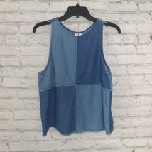 BP Womens Blouse Small Blue Patchwork Denim Sleeveless Top Fringe Lagenlook - $19.99