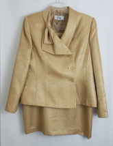Le Suit Women’s 2-Piece Skirt Suit Textured Bow Gold Size 14 - £117.64 GBP
