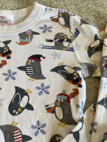 Hanna Andersson Boys White Gray Penguins Sled Skis Long Sleeve Pajamas 12 150 cm Item image 3