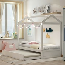 House Bed with Trundle, can be Decorated,White - $334.21