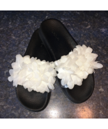 Bebe White Chiffon Flower Black Soft Slide Sandal, Girls Size Large Fits... - $19.00