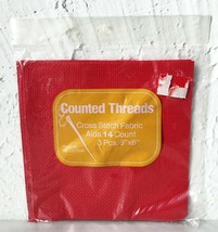 Counted Threads 14 Count Aida Cross Stitch Fabric - Red 3 Pieces 6&quot; x 6&quot; - £3.71 GBP