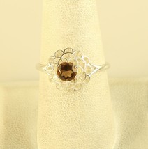 Vintage Sterling Silver Brown Citrine  Flower Ring Signed NVC - £30.00 GBP
