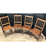 4 Wooden Wood Slat Back Slat Seat Folding Church Chairs Chair Early Cent... - $222.75