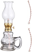 Vintage Clear Glass Oil Lamp Kerosene Burner Chimney Wick Handle Antique Small - £22.23 GBP
