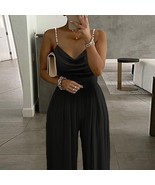 Lustrous Pearl Chain Sleeveless Loose Fit Jumpsuit - Black - $39.59 CAD