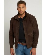 Herren braun reines weiches Wildleder Lederhemd echtes Lammleder handgef... - $220.69 CAD+