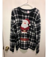 Holiday Time Ho Ho Ho Santa Ugly Christmas Plaid Pullover Sweater Large ... - $12.86