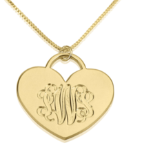 Engraved Heart Monogram Necklace: Sterling Silver, 24K Gold, Rose Gold - £110.71 GBP