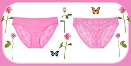 S  Hot Pink Victorias Secret FULL Back METALLIC Floral Lace Keyhole Bikini Panty - £9.99 GBP