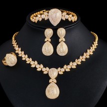 CWWZircons 4pcs Bridal Wedding Banquet Jewelry Set African Dubai Gold Color CZ W - £78.87 GBP