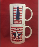 Coca cola 2 patriotic red &amp; blue 11 oz mugs by Gibson - £7.87 GBP