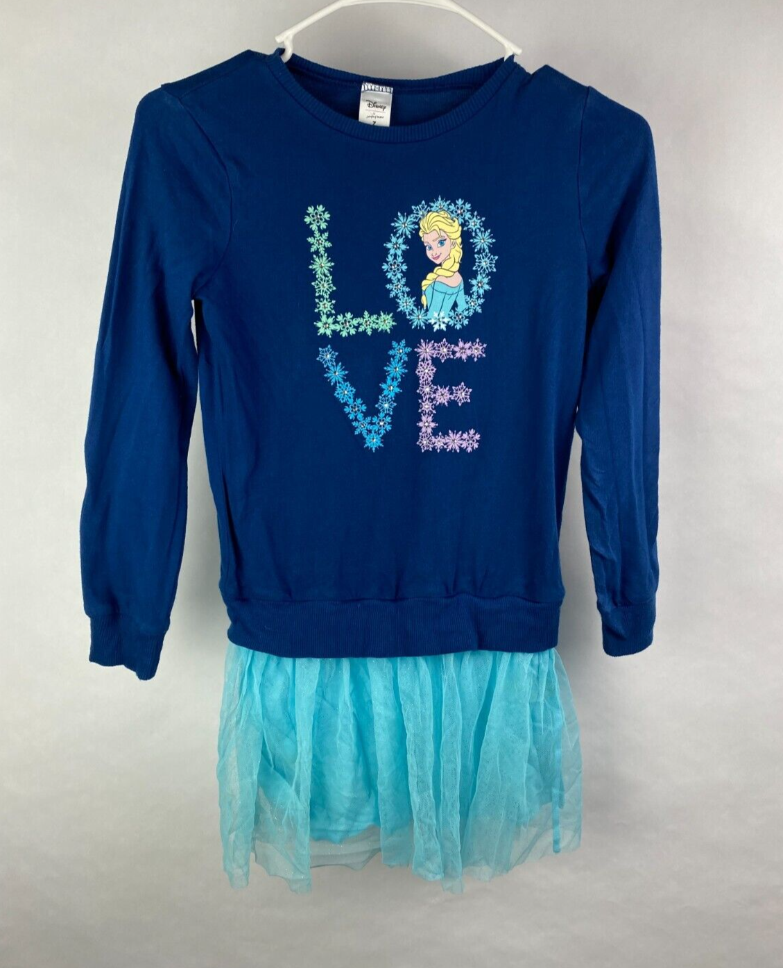 Disney Jumping Beans Frozen Elsa Girls 7 Long Sleeve Sweater w/ Sheer Skirt Blue - $14.95