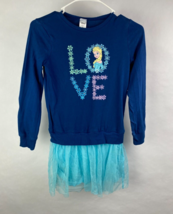 Disney Jumping Beans Frozen Elsa Girls 7 Long Sleeve Sweater w/ Sheer Skirt Blue - £11.75 GBP