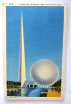 New York Worlds Fair Postcard Trylon &amp; Perisphere Linen Vintage 1939 Cur... - $9.49