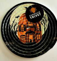 Trivet Halloween Pumpkin Haunted House Braided 9&quot; Round Hot Pad Chenille Spooky  - £17.19 GBP