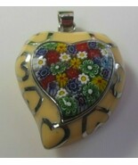 Vintage Large Stainless Steel Mosaic Enamel Hearts Pendant - $107.13 CAD