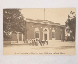 Marblehead MA 1906 Post Office Custom House Real Photo Postcard Men @ Entrance - £6.22 GBP