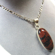 SOLID Sterling 925 Silver Natural Mahogany Obsidian Pendant 18&quot; Necklace 32.2g - £68.27 GBP