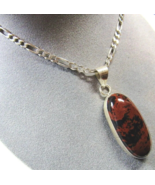 SOLID Sterling 925 Silver Natural Mahogany Obsidian Pendant 18&quot; Necklace... - £68.55 GBP