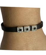Sterling Silver  Blk. Band 6.5&quot; Bracelet with 3 Sliding Austrian Crystal... - $611.13 MXN
