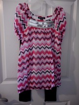 Girls George Short Sleeve Dress Shirt W Leggings Pink Sequins Size Large 10/12 - £9.94 GBP