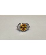 Yellow Colored Oval Gem Ring Silver Colored Band Size 8-10 approx - $35.02 CAD