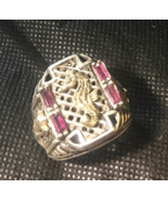 Artisan Made 10 Karat Gold Seahorse Garnet  Mens sterling silver  ring  ... - $390.67 CAD